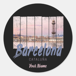 Barcelona Catalonia sunset Skyline Spain vintage Classic Round Sticker