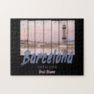 Barcelona Catalonia sunset Skyline Spain vintage Jigsaw Puzzle