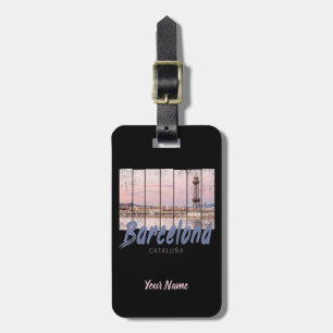 Barcelona Catalonia sunset Skyline Spain vintage Luggage Tag