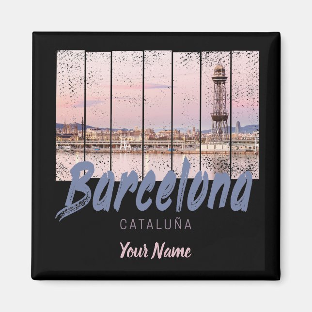 Barcelona Catalonia sunset Skyline Spain vintage Magnet (Front)