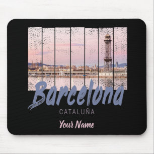 Barcelona Catalonia sunset Skyline Spain vintage Mouse Mat