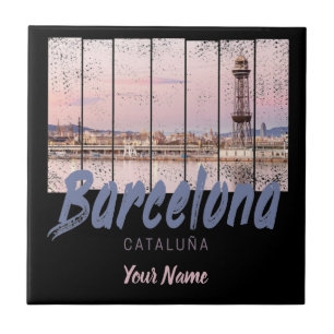 Barcelona Catalonia sunset Skyline Spain vintage Tile