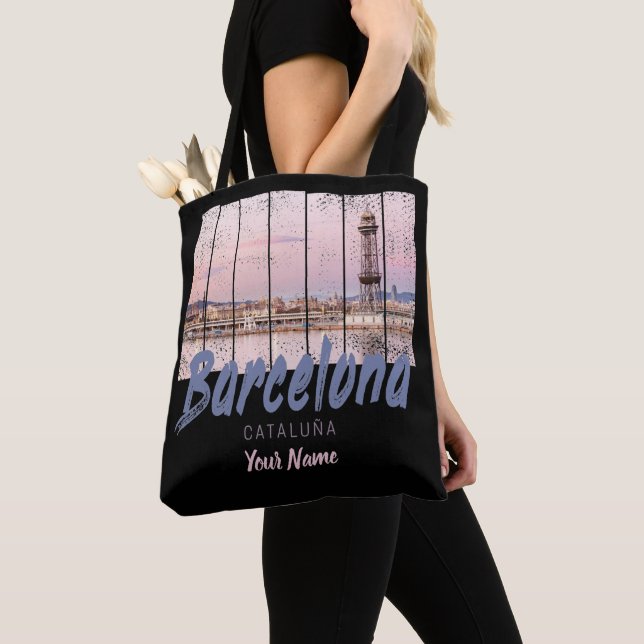 Barcelona Catalonia sunset Skyline Spain vintage Tote Bag (Close Up)