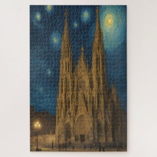 Barcelona Cathedral at Night van Gogh Style Jigsaw Puzzle