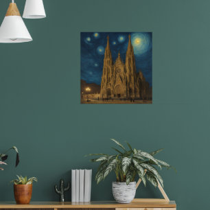 Barcelona Cathedral at Night van Gogh Style  Poster