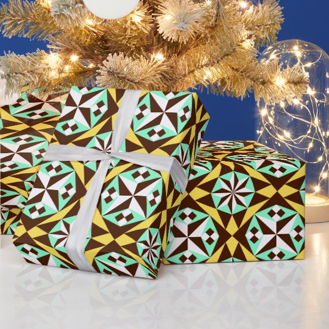 Barcelona cement tile in yellow, brown and blue wrapping paper (Holidays)