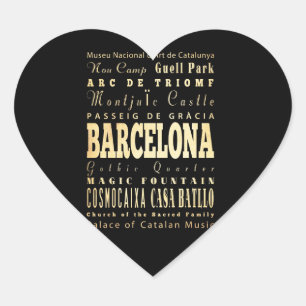 Barcelona City of Spain Typography Art Heart Sticker