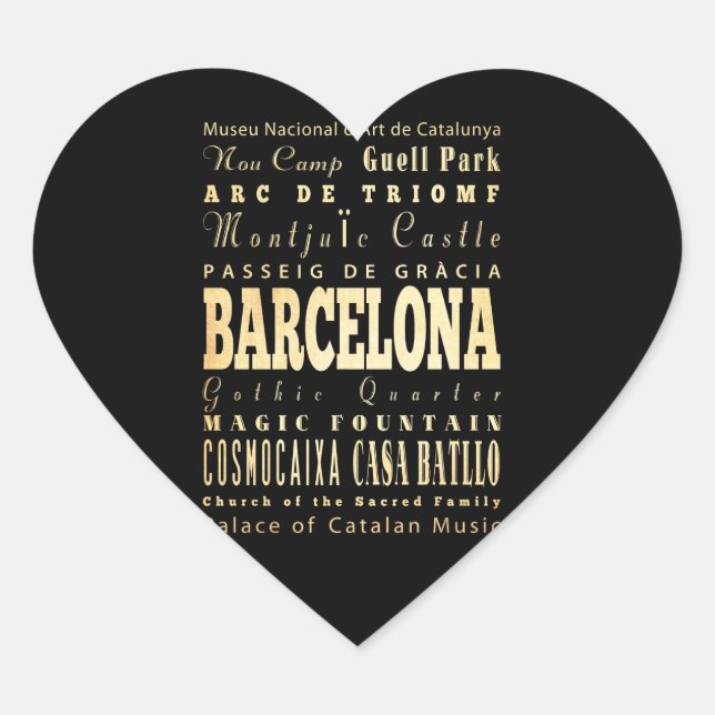 Barcelona City of Spain Typography Art Heart Sticker (Front)