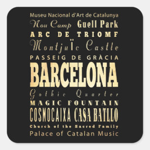 Barcelona City of Spain Typography Art Square Sticker