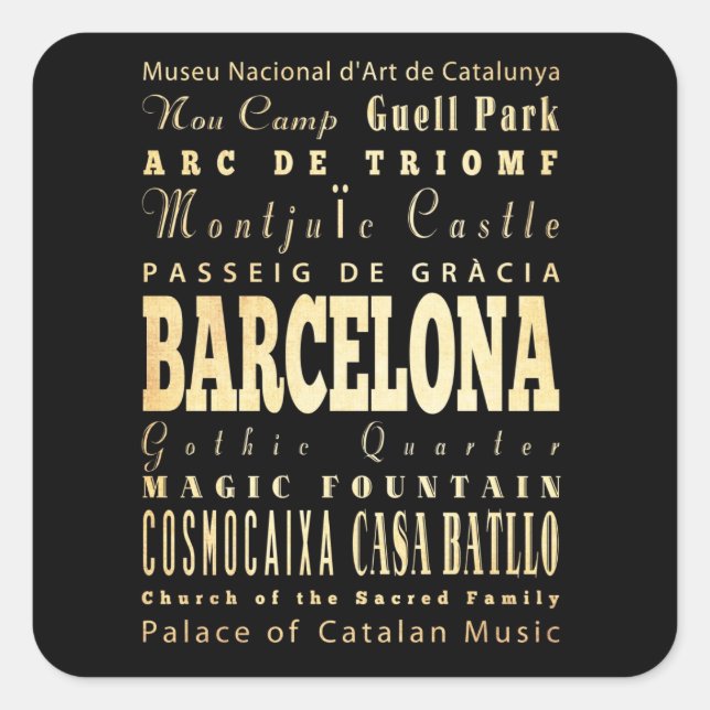 Barcelona City of Spain Typography Art Square Sticker (Front)