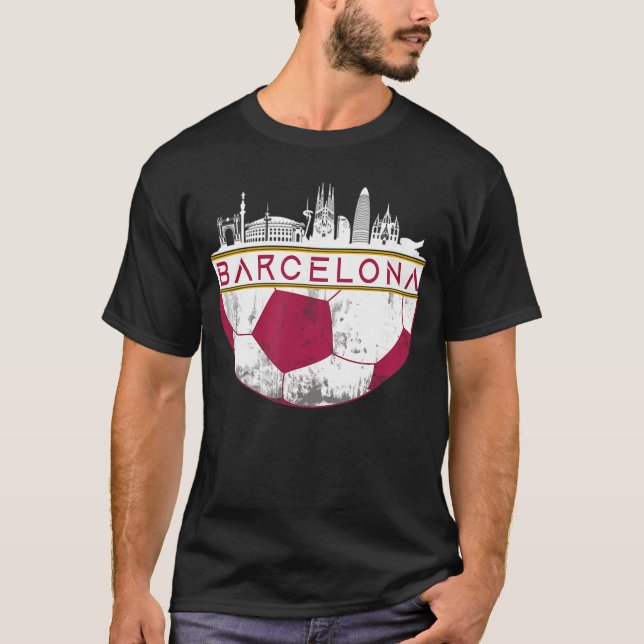Barcelona City Skyline Soccer Sports Fans Cool gir T-Shirt (Front)
