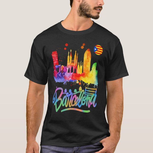 Barcelona City Skyline Soccer Sports Fans Cool T-Shirt (Front)