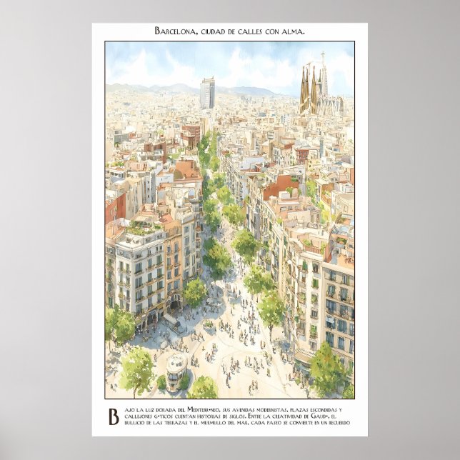 Barcelona City Street View Poster Mediterranean (Front)