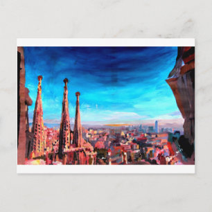 Barcelona City View And Sagrada Familia Postcard