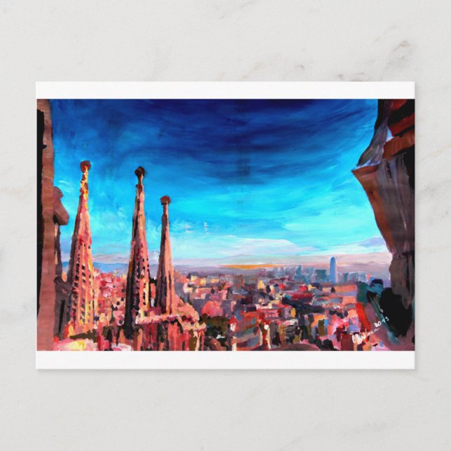 Barcelona City View And Sagrada Familia Postcard (Front)