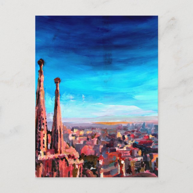 Barcelona City View And Sagrada Familia Postcard (Front)