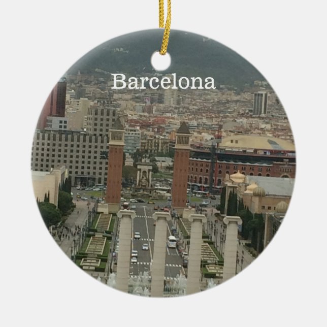 Barcelona City View Ceramic Tree Decoration (Front)