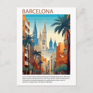 Barcelona City Vintage Travel Illustration Postcard