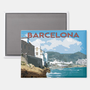 Barcelona coast, Spain with beach and mountains Magnet