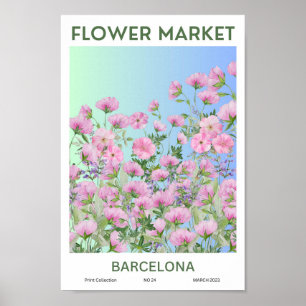 Barcelona Colourful Flower Market Poster