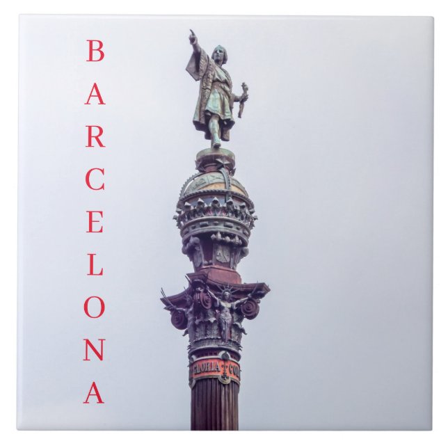Barcelona Columbus Monument view ceramic tile (Front)
