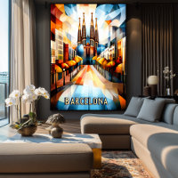 Barcelona Cubist Sunrise – Geometric Cityscape Art