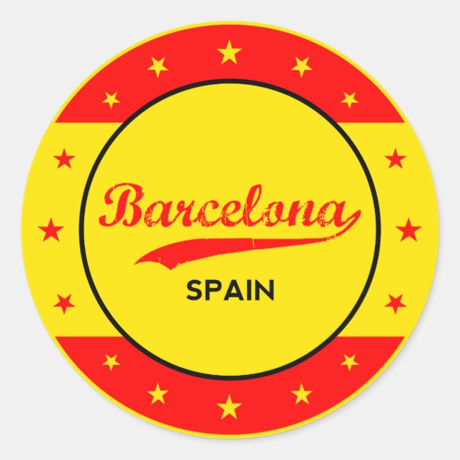 Barcelona design with flag of Spain colours Classic Round Sticker (Front)