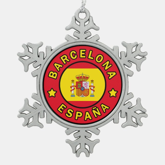Barcelona España Snowflake Pewter Christmas Ornament (Front)