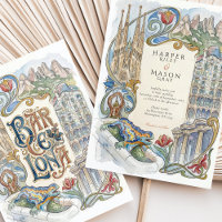 Barcelona Gaudí Landmarks Watercolor Wedding