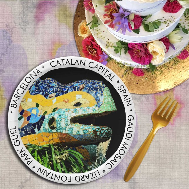 Barcelona, Gaudi - Lizard, Spain (party dinning) Paper Plate (Creator Uploaded)