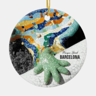 Barcelona Gaudi Park Guell Mosaics - 2 sides Ceramic Tree Decoration