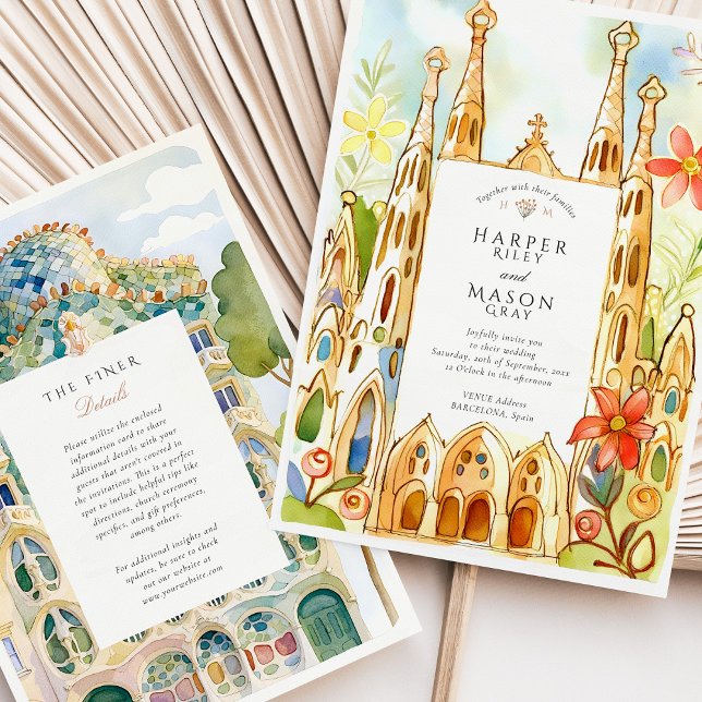 Barcelona Gaudí Watercolor Wedding Invitation (Creator Uploaded)