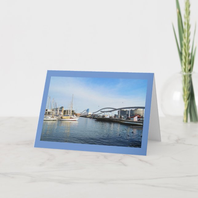 Barcelona harbour holiday card (Front)