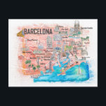 Barcelona Illustrated Travel Map with Main Roads Postcard<br><div class="desc">Barcelona Illustrated Travel Map with Main Roads,  Landmarks and Highlights</div>