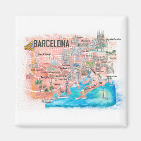 Barcelona Illustrated Travel Map with Roads