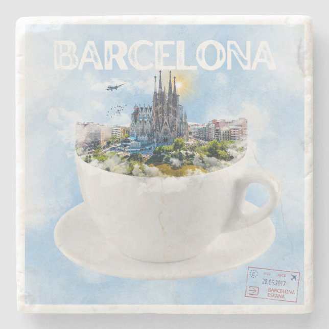 Barcelona in a Teacup – Sagrada Familia Skyline Stone Coaster (Front)