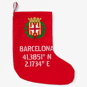 Barcelona Latitude Longitude Coat of Arms Small Christmas Stocking