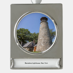 Barcelona Lighthouse Silver Plated Banner Ornament