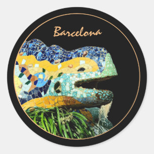 Barcelona Lizard & Park Guell, Catalonia / Gaudi C Classic Round Sticker