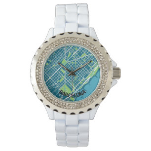 Barcelona minimalist map clock - Blue-green Watch