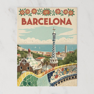 Barcelona Mosaic View with Gaudí Style Postcard