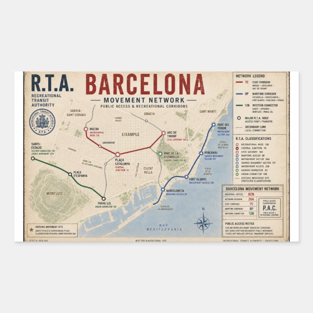 Barcelona Movement Network R.T.A. Public Access Rectangular Sticker (Front)