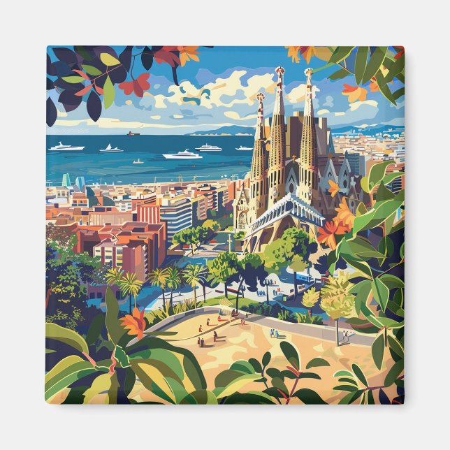 Barcelona, Park Guell, Sagrada Familia, Imán, Souv Magnet (Front)