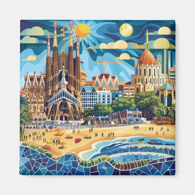 Barcelona, Park Guell, Sagrada Familia, Souvenir Magnet (Front)
