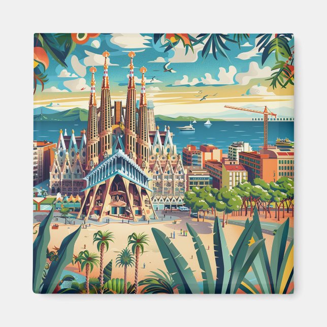 Barcelona, Park Guell, Sagrada Familia, Souvenir Magnet (Front)