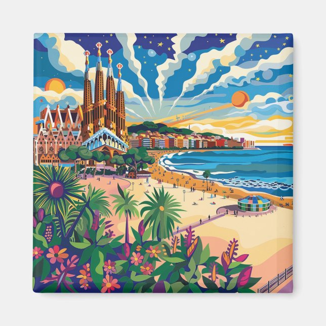 Barcelona, Park Guell, Sagrada Familia, Souvenir Magnet (Front)
