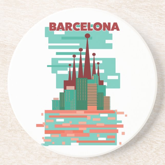 Barcelona retro Travel poster Coaster (Front)