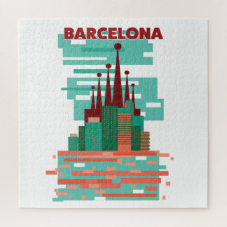 Barcelona retro Travel poster Jigsaw Puzzle
