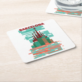 Barcelona retro Travel poster Square Paper Coaster