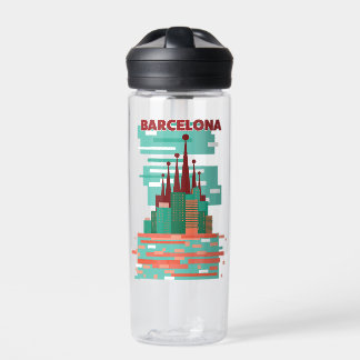 Barcelona retro Travel poster Water Bottle